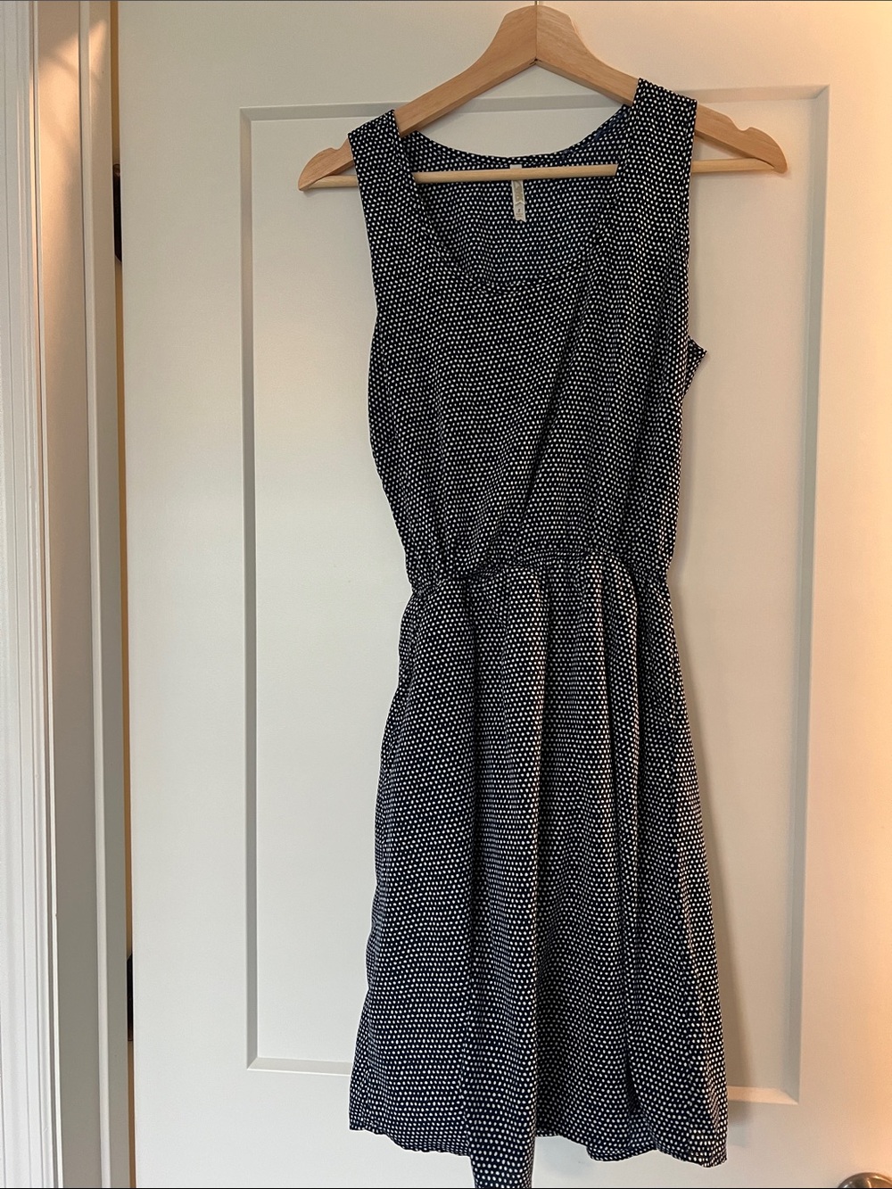 Mountain Khakis Navy and White Polka Dot Sleeveless Midi Dress
